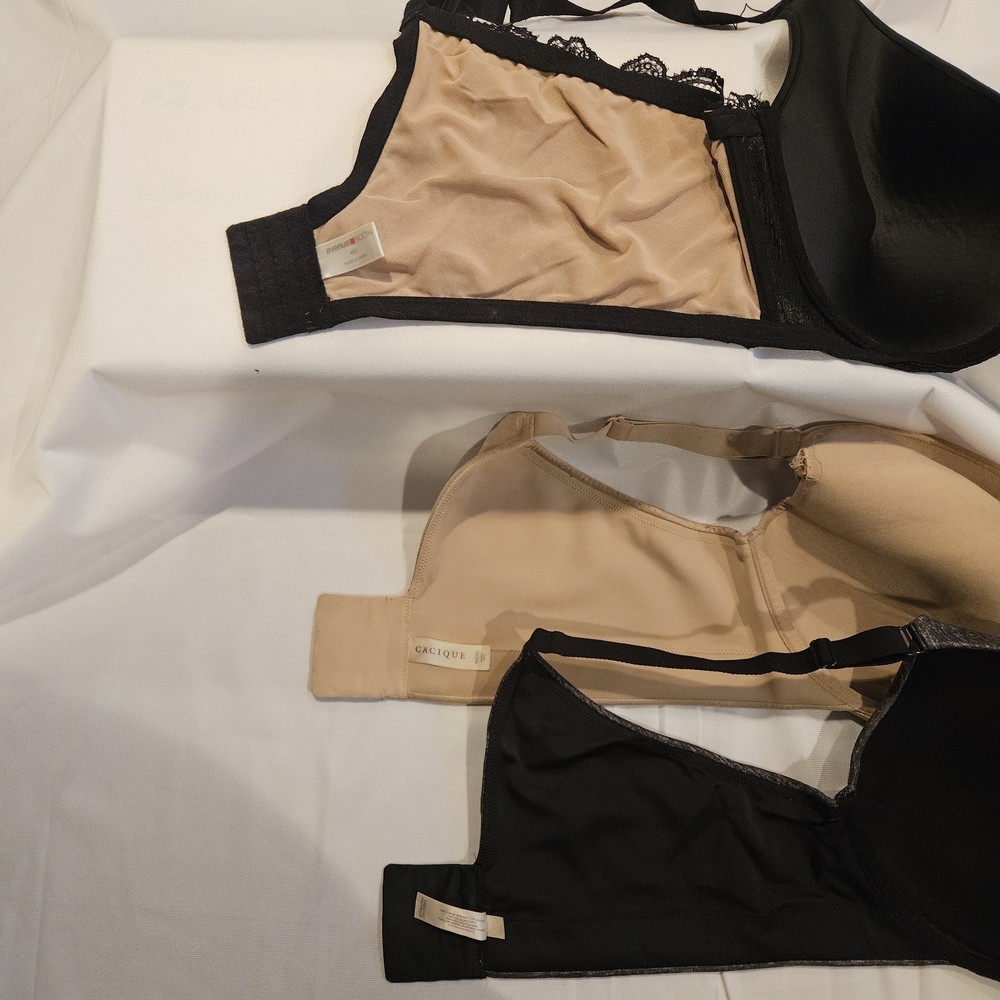 Cacique 3 - 44F Full Coverage Bra Bundle Black Nude Gray Back Smoothing Comfort - Picture 3 of 3